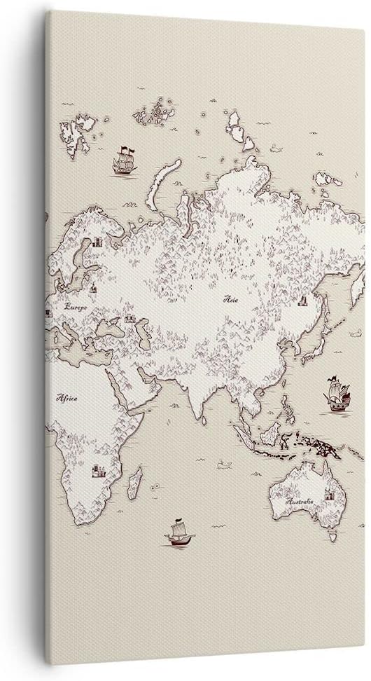 Bilder auf Leinwand 55x100cm Leinwandbild mit Rahmen Karte Welt Klassiker Kontinente Gross Wanddeko