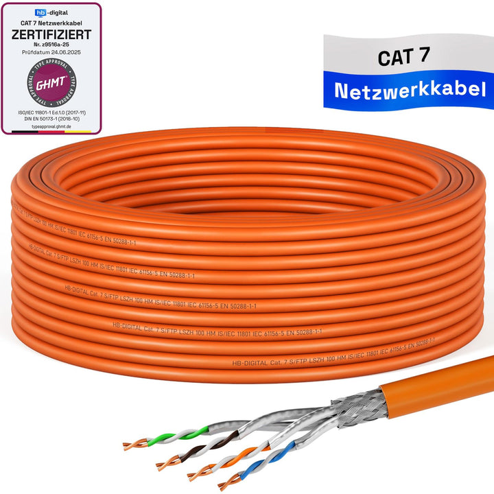 HB-DIGITAL 15m CAT 7 Netzwerkkabel LAN Kabel Verlegekabel Ethernet Installationskabel 10 Gbit/s - re