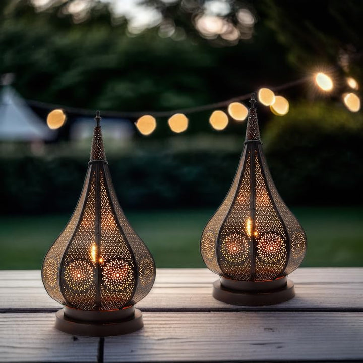 2er Set Orientalische Laterne aus Metall Ezana Schwarz 36cm | Marokkanische Gartenlaterne für drauss