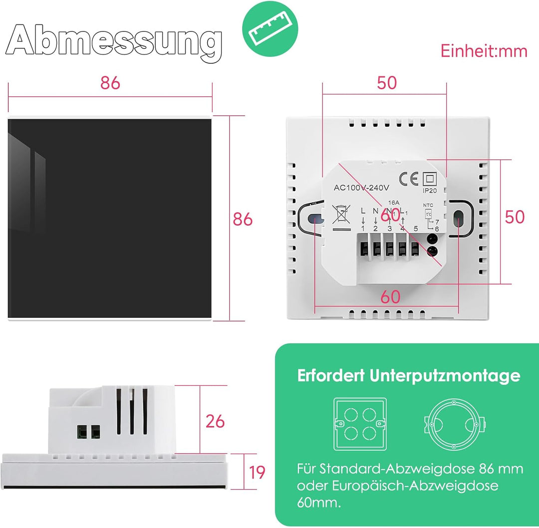 Beok Thermostat Heizung Smart, WiFi Thermostate Fussbodenheizung für Warmwasserbereitung Programmier