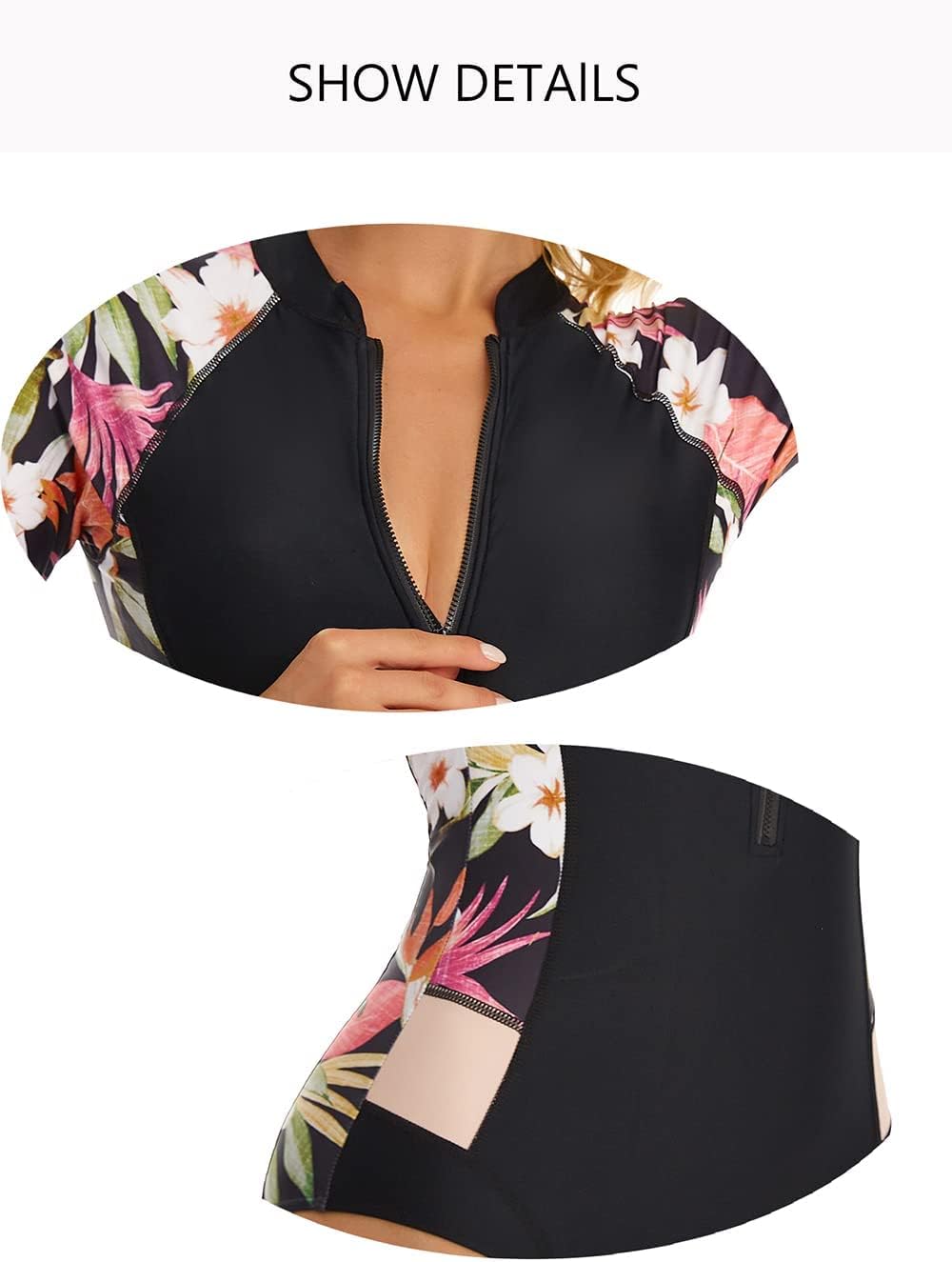 Beachkini Moderner Atmungsaktiver Damen-Badeanzug mit Langarm,Bedruckte und Einfarbige Badeanzüge fü