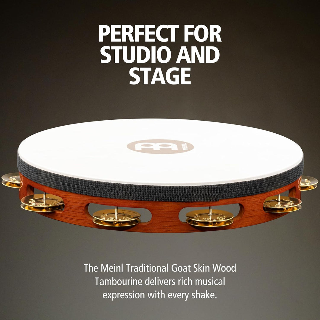 Meinl Percussion TAH1B-AB Headed Wood Tambourine mit Messingschellen (1-reihig), 25,40 cm (10 Zoll)