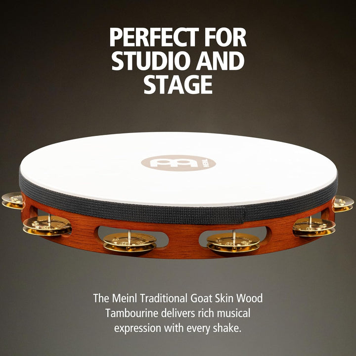 Meinl Percussion TAH1B-AB Headed Wood Tambourine mit Messingschellen (1-reihig), 25,40 cm (10 Zoll)