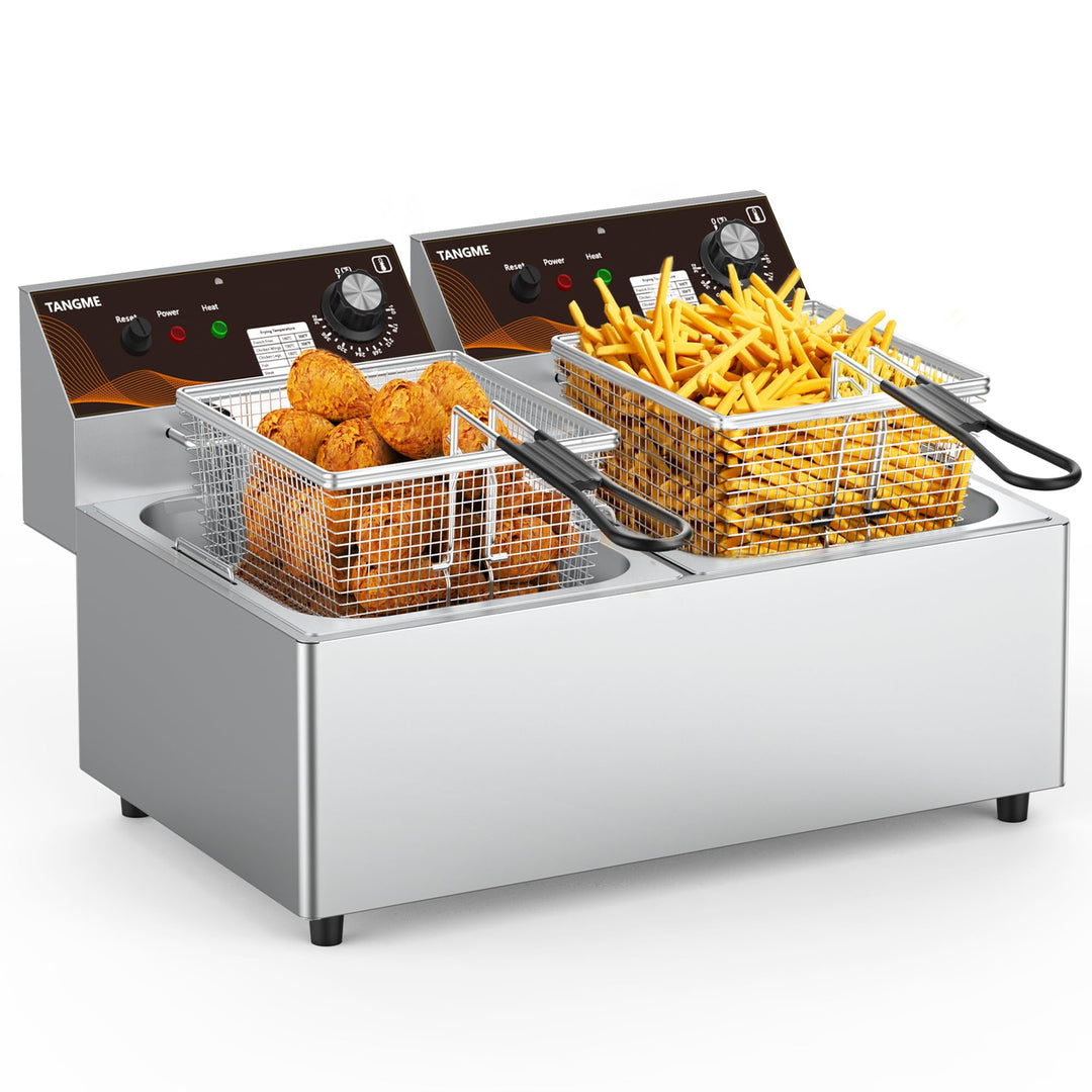 Gewerbliche elektrische Fritteuse, 20L Doppelbecken-Tischfritteuse mit 2 Körben, 5000w Hochleistungs