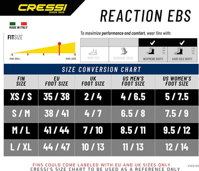 Cressi Reaction EBS Fins - Hochleistungstauchflossen mit EBS Strap M/L (42/45) Gelb/Silber, M/L (42/