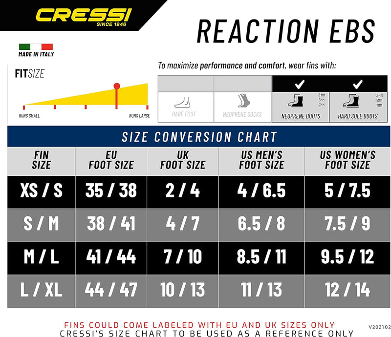 Cressi Reaction EBS Fins - Hochleistungstauchflossen mit EBS Strap M/L (42/45) Blau/Hellblau, M/L (4