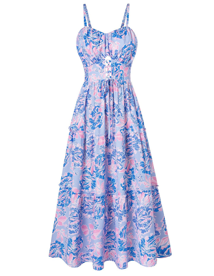 GRACE KARIN Damen Sommerkleid A-Linie Blumenkleid Casual Strandkleid Trägerkleid Midi Boho Kleid Fre