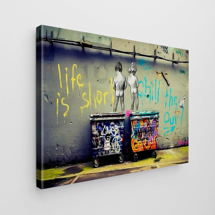 Giallobus - Gemälde - Banksy - - Standardleinwand - 100x70-05 - Kinder pinkeln - Bereit zum Aufhänge