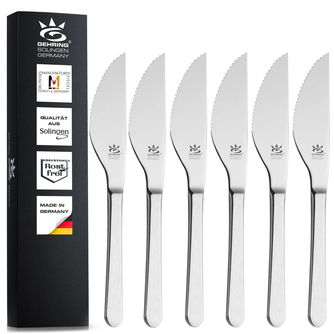 GEHRING Solingen Satino Pizza Messer 6 Stück I 11 cm Klingenlänge I grober Wellenschliff I Pizzamess
