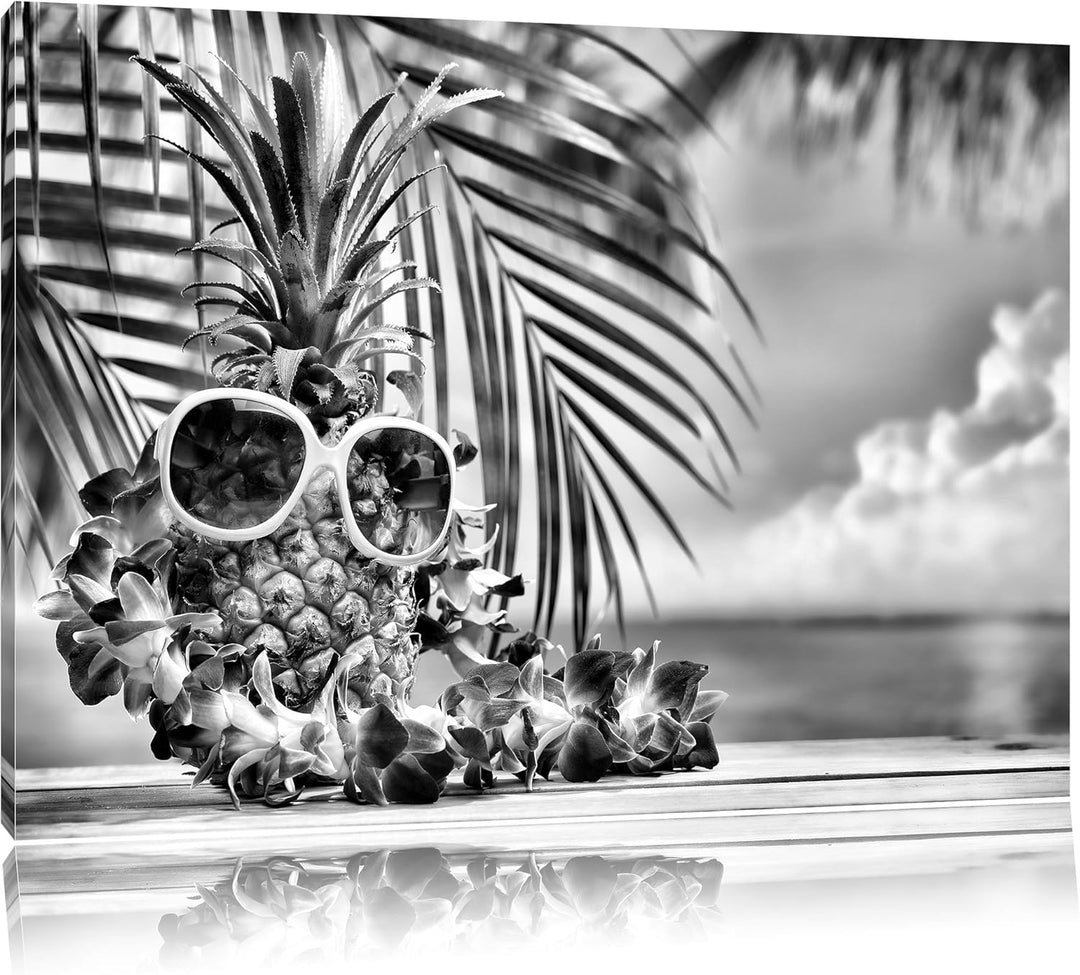 Pixxprint Ananas mit Sonnenbrille als Leinwandbild/Grösse: 100x70 / Wandbild/Kunstdruck/fertig bespa