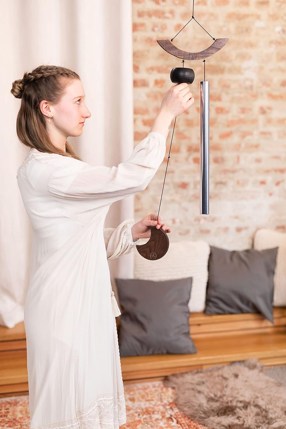 Sonic Energy Moon Meditation Chime – Windspiel mit 1 Klangstab (432 Hz) – für Garten u. Entspannung