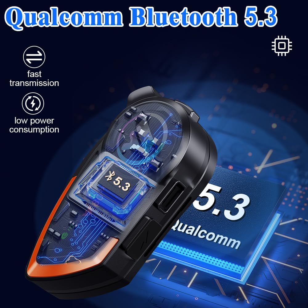 OBEST Gegensprechanlage für Motorradhelm, mit Bluetooth 5.3, HD, Klangqualität, RGB-Licht, Unterstüt