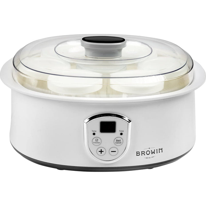 Browin 801015 Joghurtbereiter, Joghurtmaschine mit Thermostat und Gläsern, 7 Joghurtgläser mit Decke
