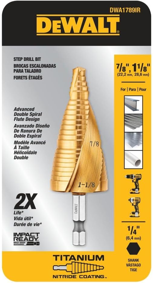 DEWALT Stufenbohrer-Set, 7/8 Zoll bis 1-1/8 Zoll (DWA1789IR) 2,2 cm - 3,8 cm., 2,2 cm - 3,8 cm.