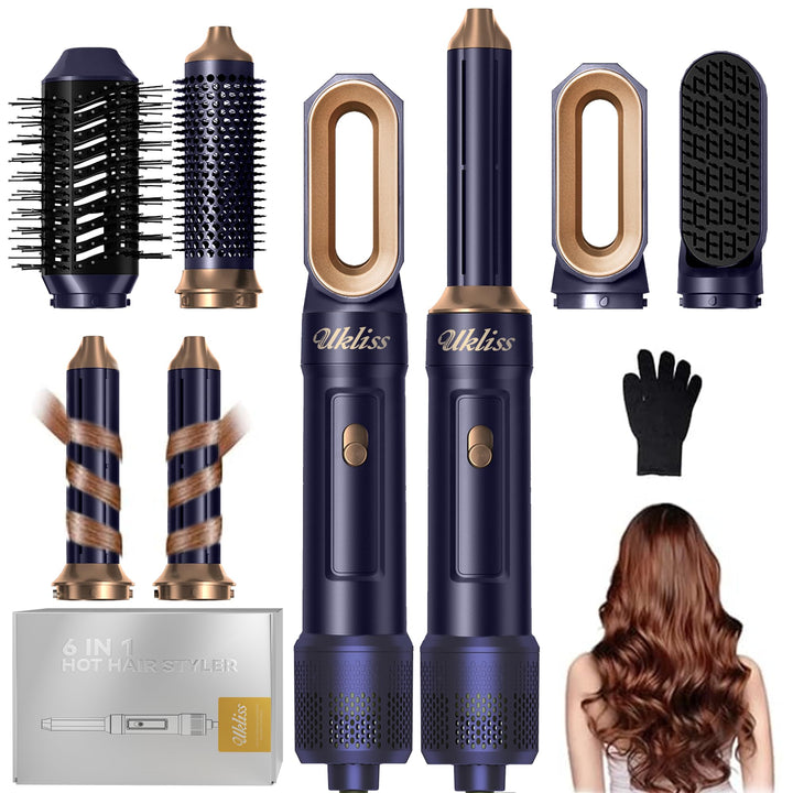 UKLISS 6 in 1 Hairstyler, Haarstyler & Haartrockner Set mit Warmluft Lockenbürste Automatisch, Hair