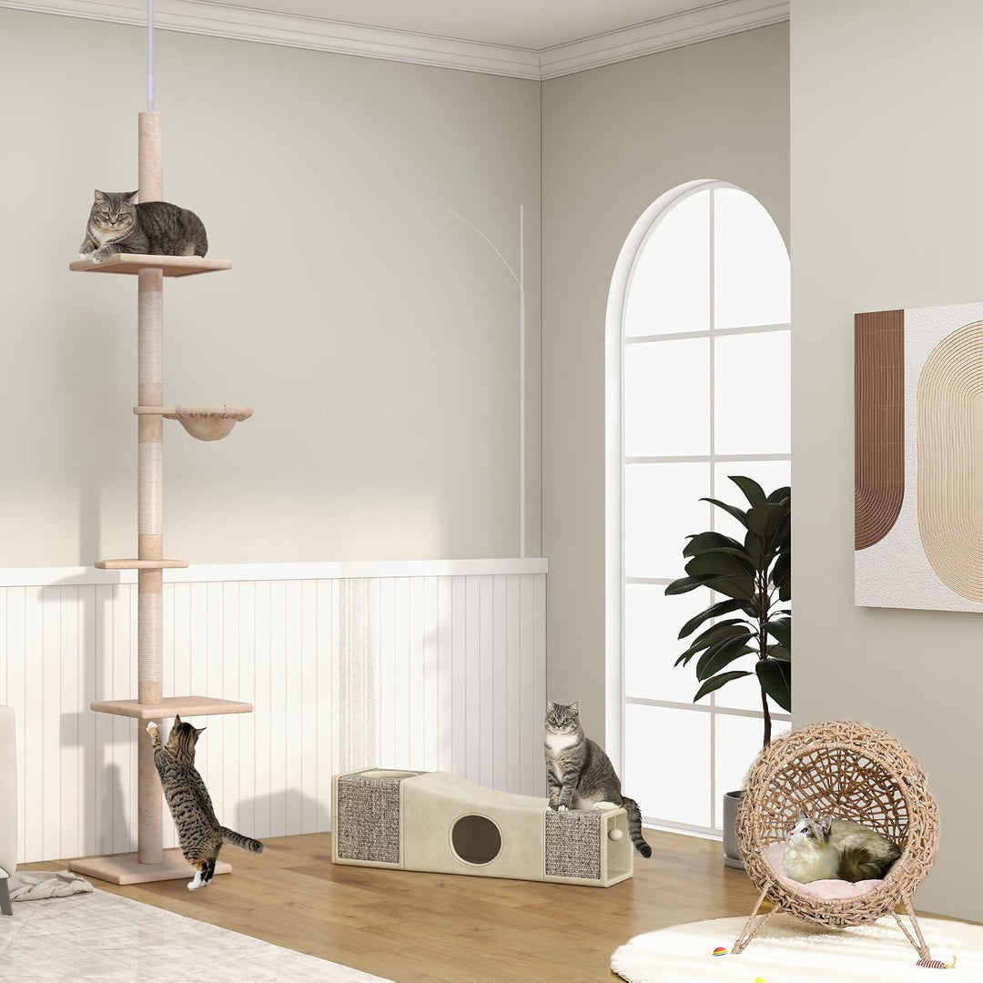 PawHut Katzenhaus aus Rattan mit Kissen Katzenschlafplatz Katzenhöhle mit erhöhten Füssen Natur Ø52