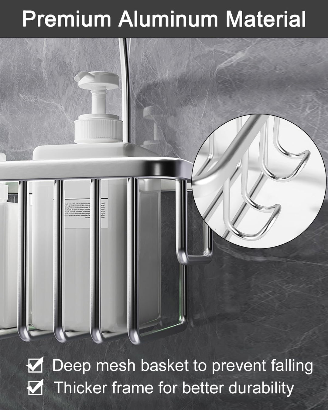 Duschablage ohne Bohren, Duschregal zum Hängen, Shampoo-Halterung, Aufhängen für Badezimmer Silber,