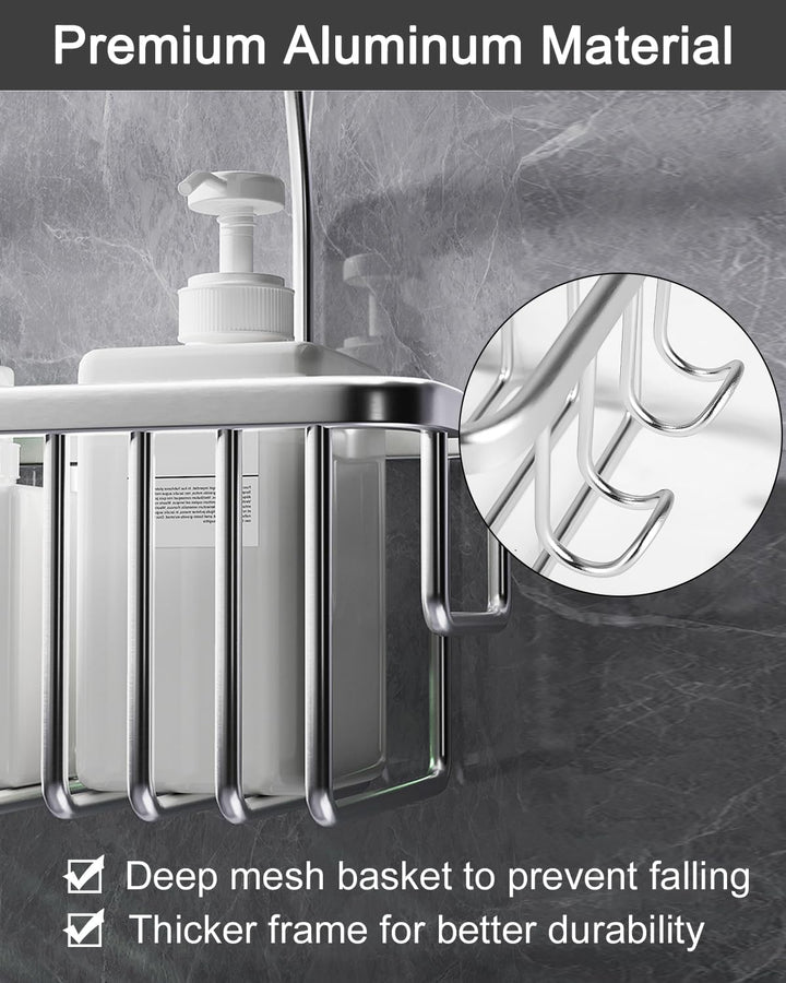 Duschablage ohne Bohren, Duschregal zum Hängen, Shampoo-Halterung, Aufhängen für Badezimmer Silber,