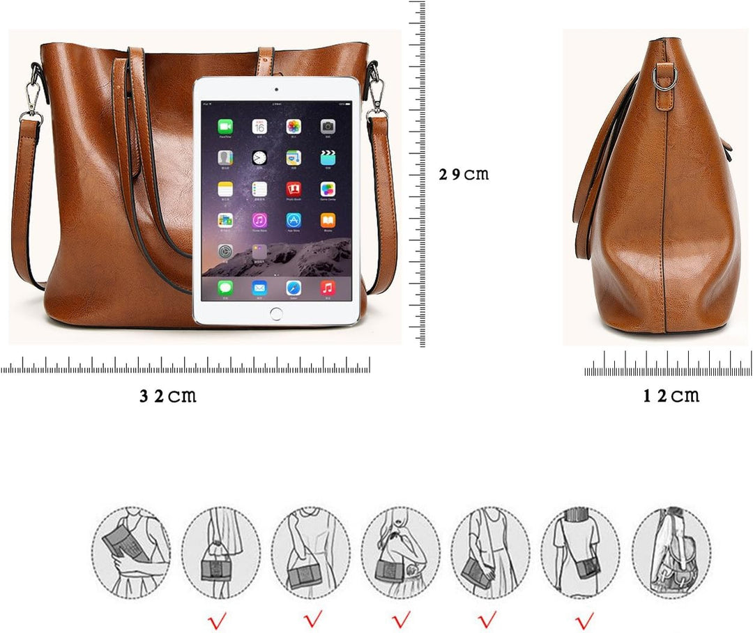 Coolives Damen Tote Shopper Tasche Schultertasche mit Schultergurt Umhängetasche Handtasche aus PU-L