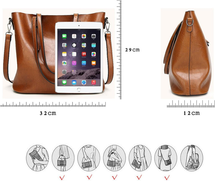 Coolives Damen Tote Shopper Tasche Schultertasche mit Schultergurt Umhängetasche Handtasche aus PU-L
