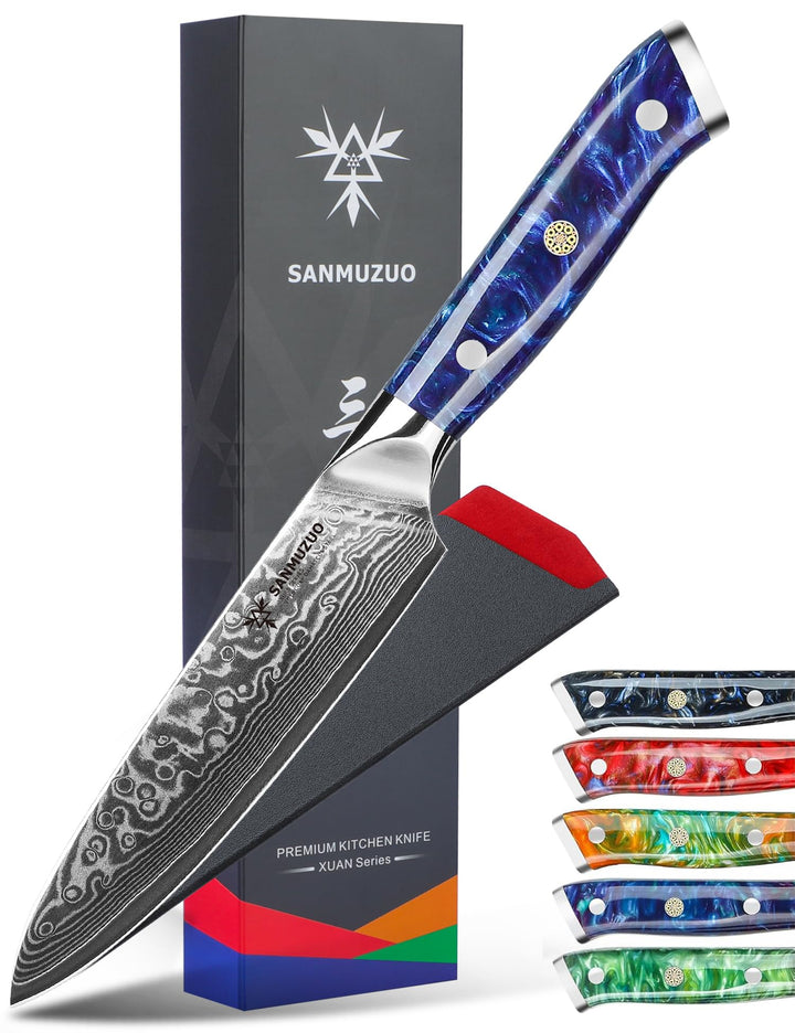 SANMUZUO Allzweckmesser Damastmesser 13 cm Klingenlänge - Japanisches Kochmesser - VG 10 Damaskus St