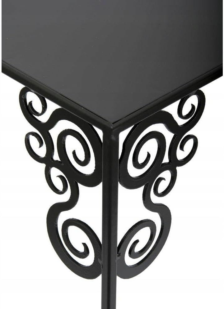Blumenständer Metall 60 x 24 cm - Solider Blumenhocker mit Ornamenten - Schwarz Pflanzenständer für