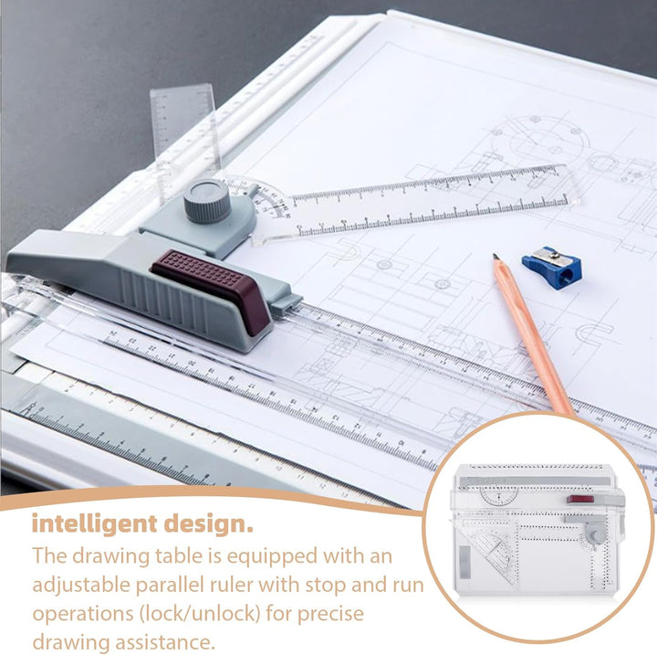 Zeichenbrett A4, DIN Zeichentisch mit Schiebelineal, Multifunktionaler Zeichenplatte Paralleler Bewe