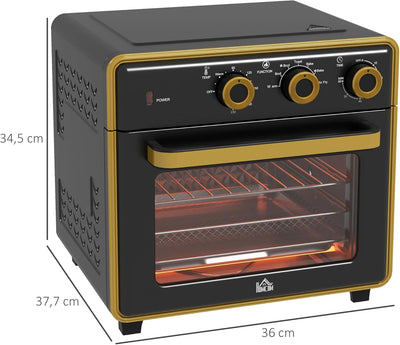 HOMCOM Minibackofen 20L, 5 in 1 Pizza-Ofen inkl. Backblech Set, Frittierkorb, Krümelblech, 1 Std. Ti