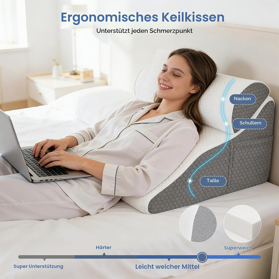 Lesekissen für Bett und Sofa, Gebogenes Keilkissen Bett mit Memory-Schaum, Ergonomisches Rückenlehne