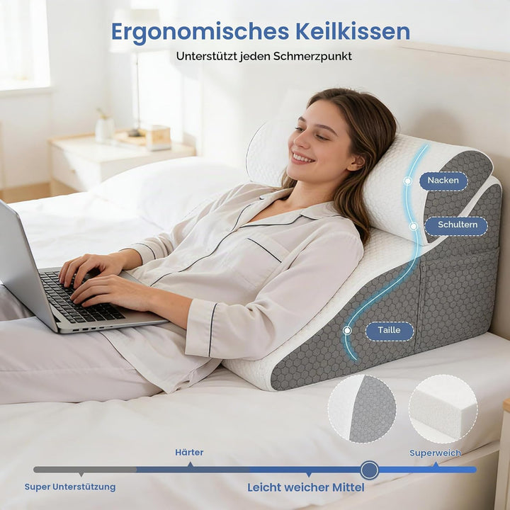 Lesekissen für Bett und Sofa, Gebogenes Keilkissen Bett mit Memory-Schaum, Ergonomisches Rückenlehne