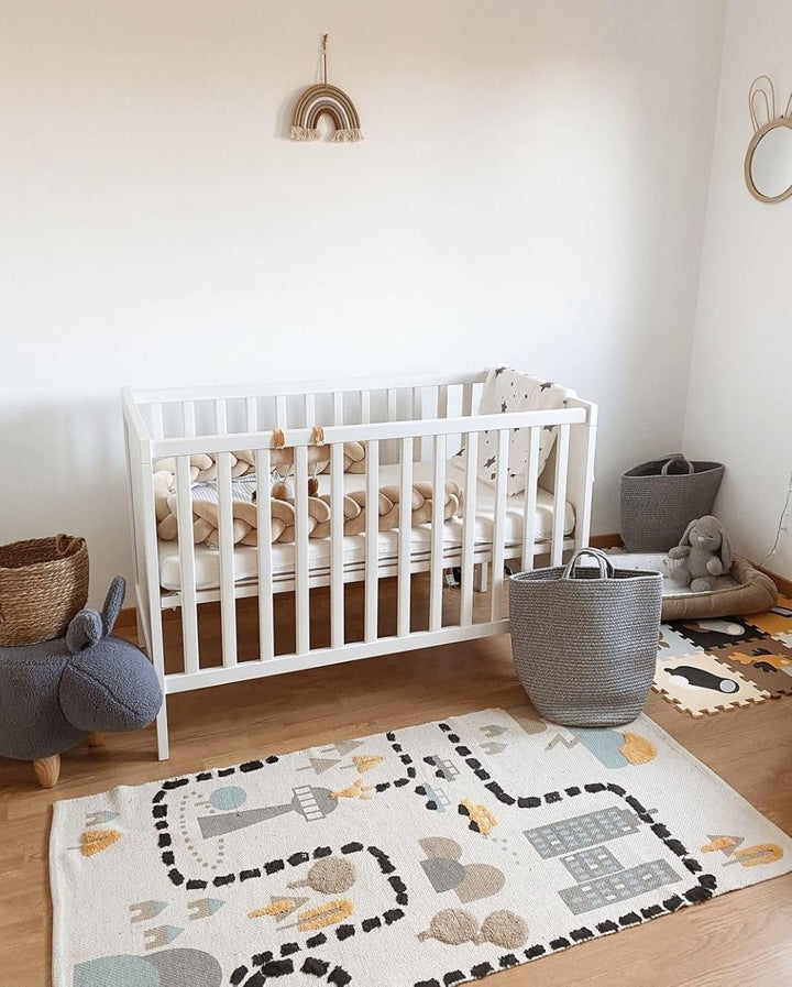 Textilkorb 2er Set Baumwolle grau rund ⌀ 34 cm mit Griffen handgefertigt Saryk