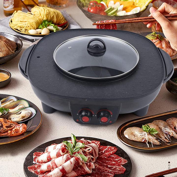 2100W Hot Pot und BBQ Grill Elektrisch Hotpot Topf Elektrischer Kochtopf mit Antihaftbeschichtung, 2