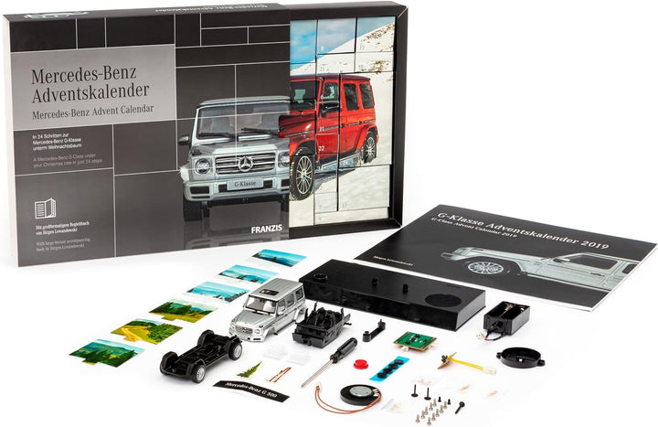 FRANZIS 67052 - Mercedes Benz G-Klasse Adventskalender 2019, Modellbausatz im Massstab 1:43, inkl. S
