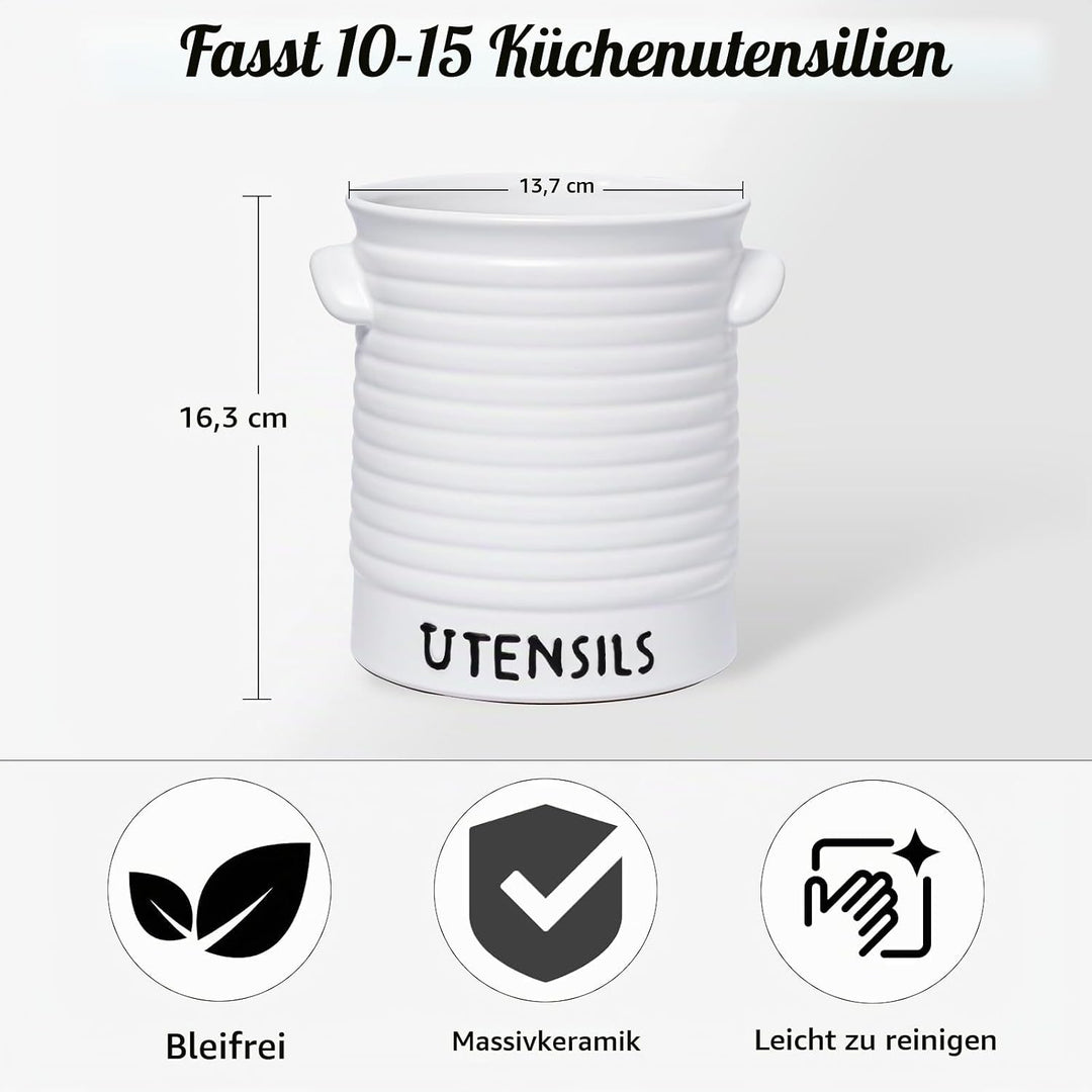 Karisky Kitchen Utensilhalter für Arbeitsplatten, 6,2 "grosser Keramikutensilien -Crock mit Korkmatt