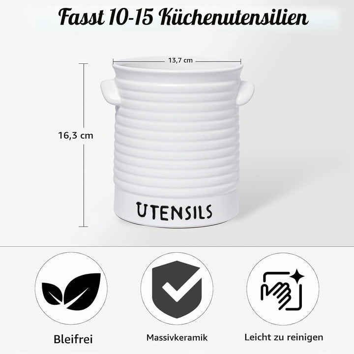 Karisky Kitchen Utensilhalter für Arbeitsplatten, 6,2 "grosser Keramikutensilien -Crock mit Korkmatt