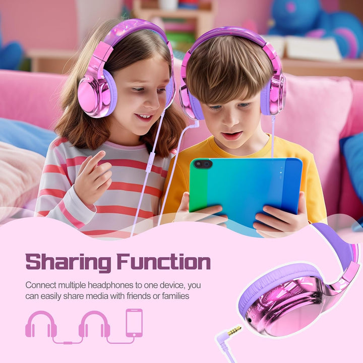 JYPS Kinder Kopfhörer,Kopfhörer Kinder mit Kabel,85/94 dB Volume Limit,Faltbare Kopfhörer für Mädche