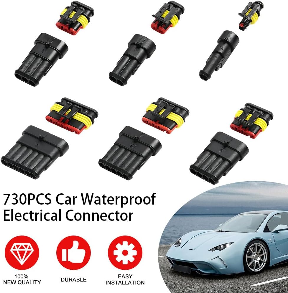URAQT Auto Wasserdichte KFZ Kabel Steckverbinder, Schnell kfz Steckverbinder Wasserdicht, 730PCS Kfz