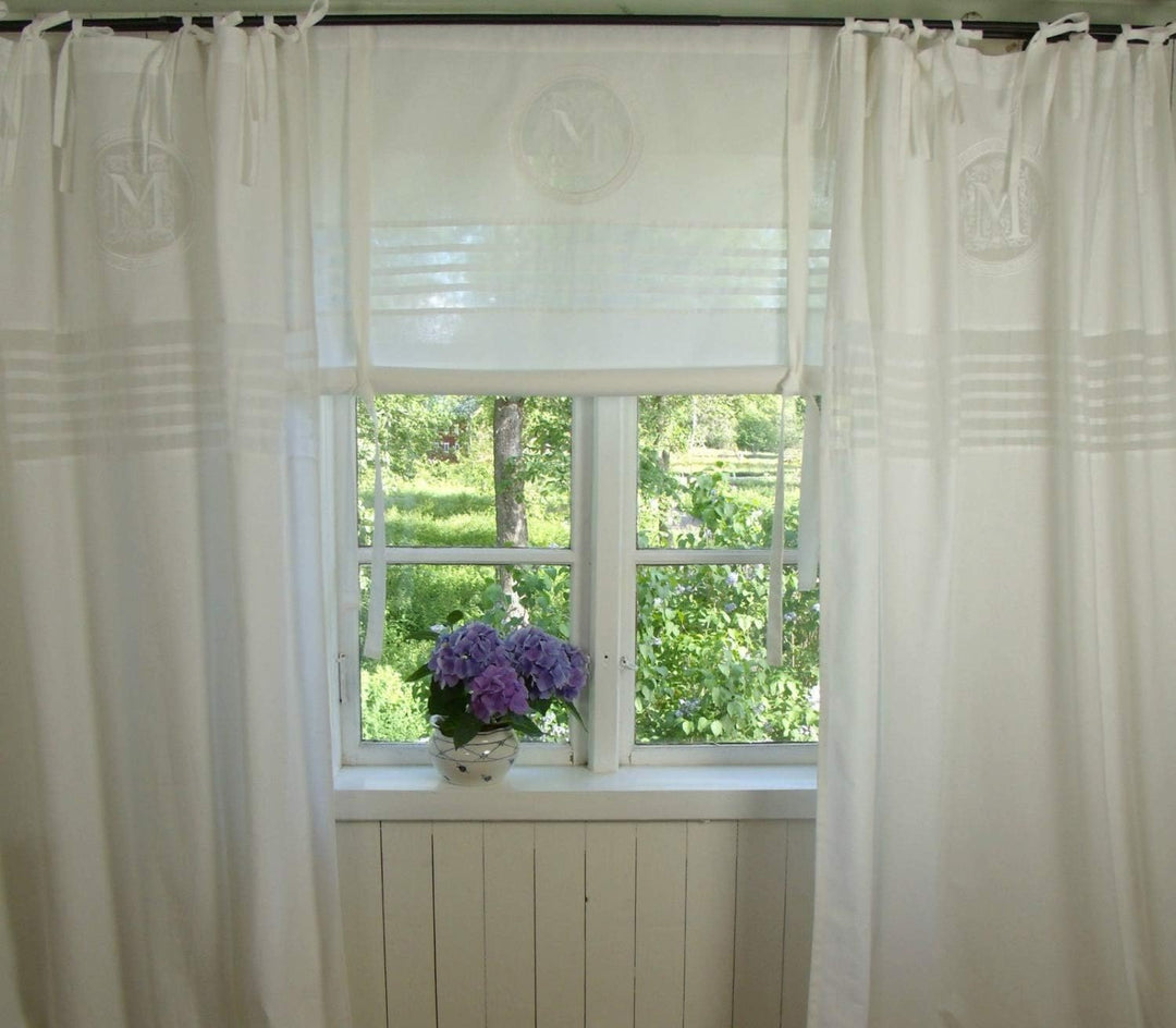 Vorhang Mathilde Weiss Gardine B x L 120x240 cm 2 Stück Bestickt Monogramm Gardinenset
