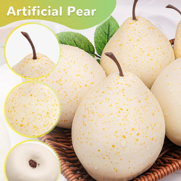 6pcs künstliche weisse Birne Dekoration gefälschte Frucht Birnen lebendige realistische Kunststoff L