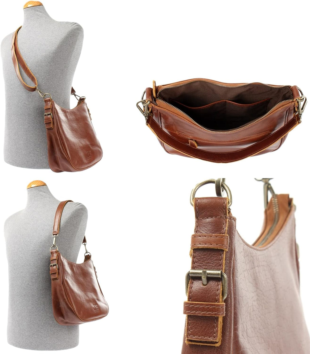 LECONI Schultertasche Henkeltasche Damentasche Umhängetasche natur weiche Ledertasche Handtasche Dam