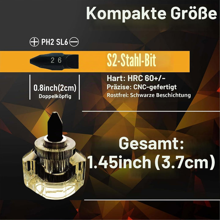 Kurzer Mini-Schraubendreher für enge Stellen, Griff aus Celluloseacetatfaser, doppelseitige Bits aus
