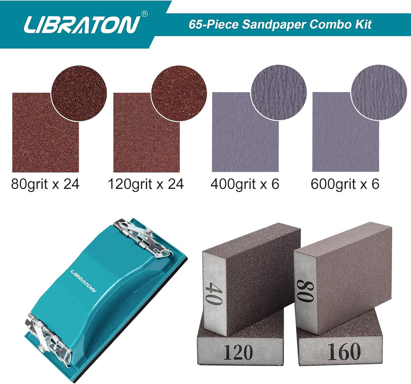 Schleifpapier, Schleifpapier holz, Schleifpapier Set K80 bis K600, Handschleifer, Sandpapier Set 65