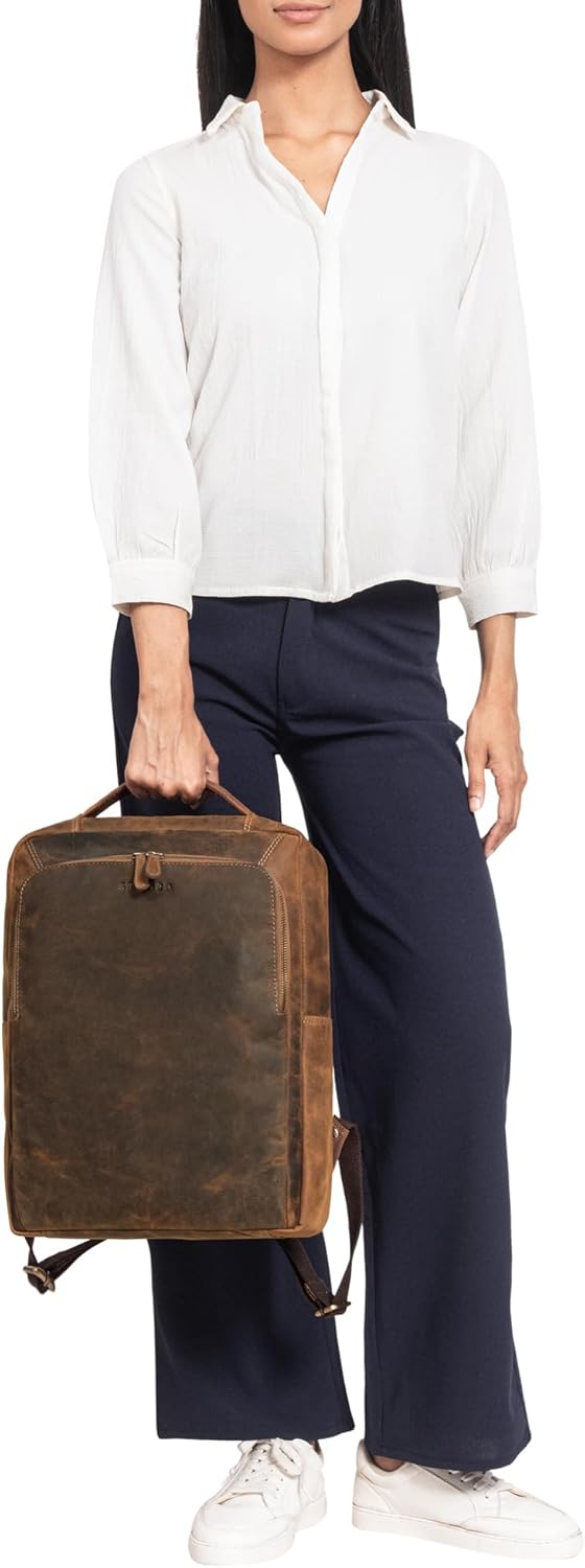 STILORD 'Martin' Einzigartiger Laptop Rucksack Leder 13+ 14 Zoll Gross Lederrucksack Damen Business