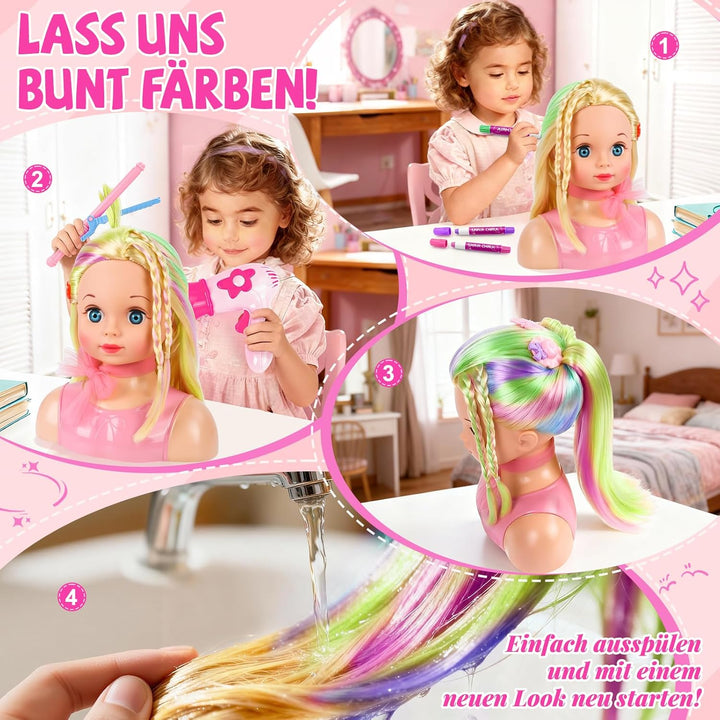 Frisierkopf Kinder Set, Frisierkopfpuppe Spielzeug Set für Kinder mit Haarzubehör, Frisierkopf für M