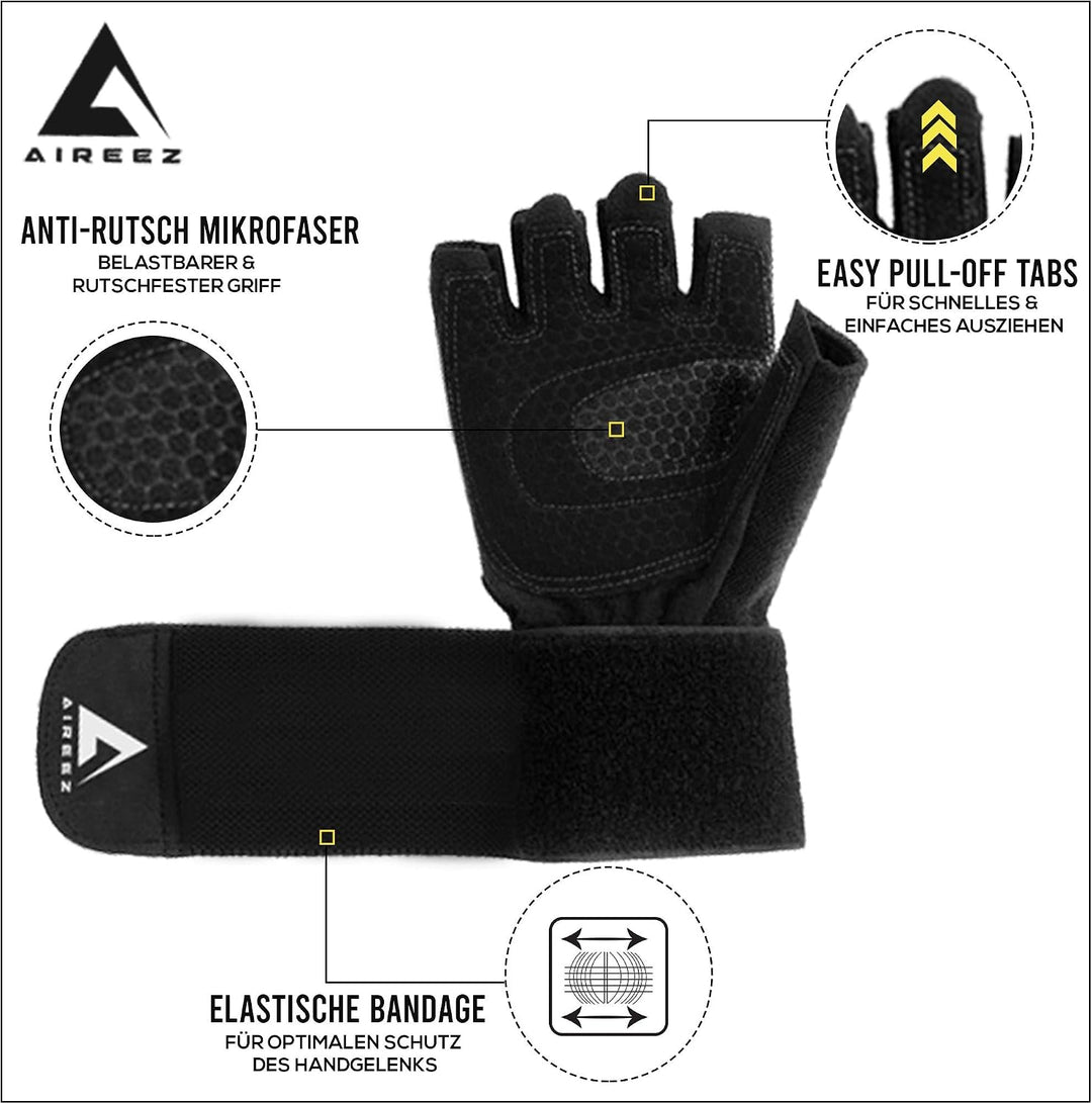 Aireez® Fitnesshandschuhe, Trainingshandschuhe, Sporthandschuhe mit Handgelenk Bandagen für Damen &amp;