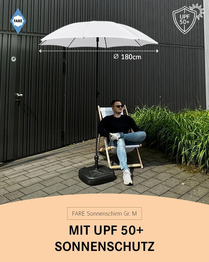 Sonnenschirm Gr. M - 180 cm Durchmesser - UV-Schutz 50+ für Balkon Garten Terrasse Sommer - Titan-Fi