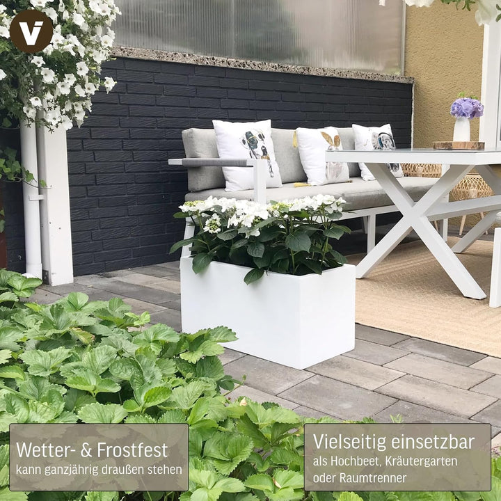 VIVANNO Blumenkübel Pflanzkübel Pflanzgefässe Übertöpfe Blumentöpfe a. Fiberglas Maxi Weiss 60cm 30x