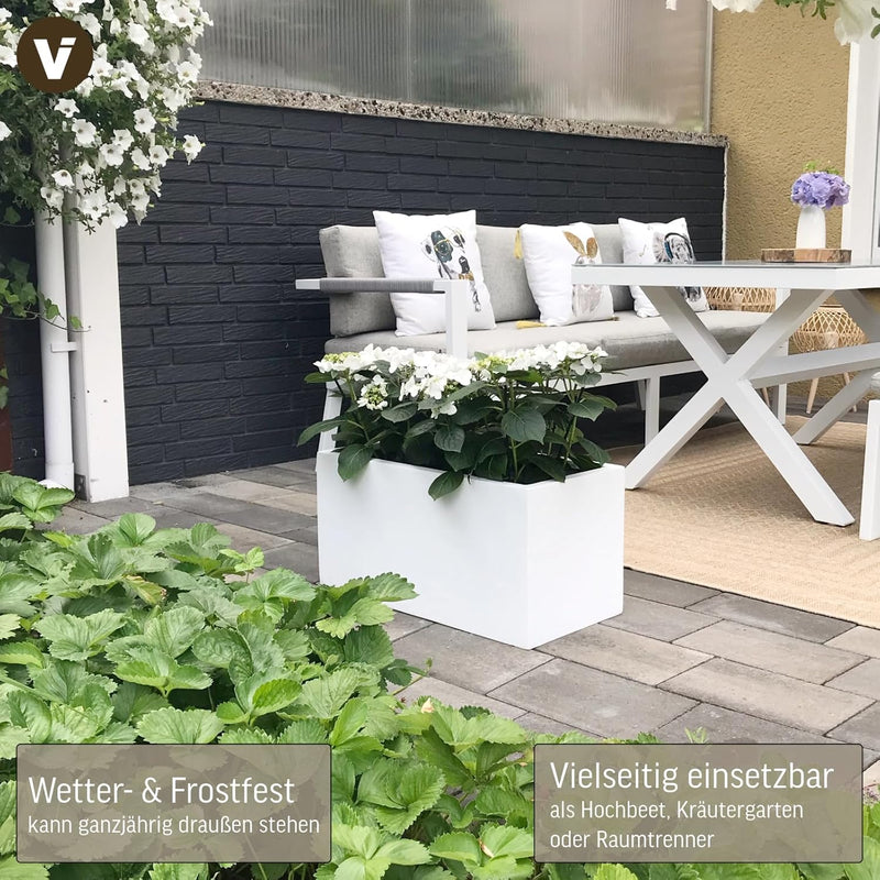 VIVANNO Blumenkübel Pflanzkübel Pflanzgefässe Übertöpfe Blumentöpfe a. Fiberglas Maxi Weiss 60cm 30x