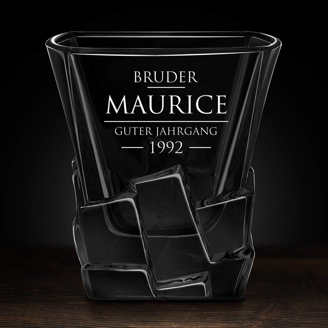 Maverton Whisky Steine Set - in Holzbox mit Gravur - 8 Eiswürfel + 2 Whisky Gläser + Zange + Samtbeu
