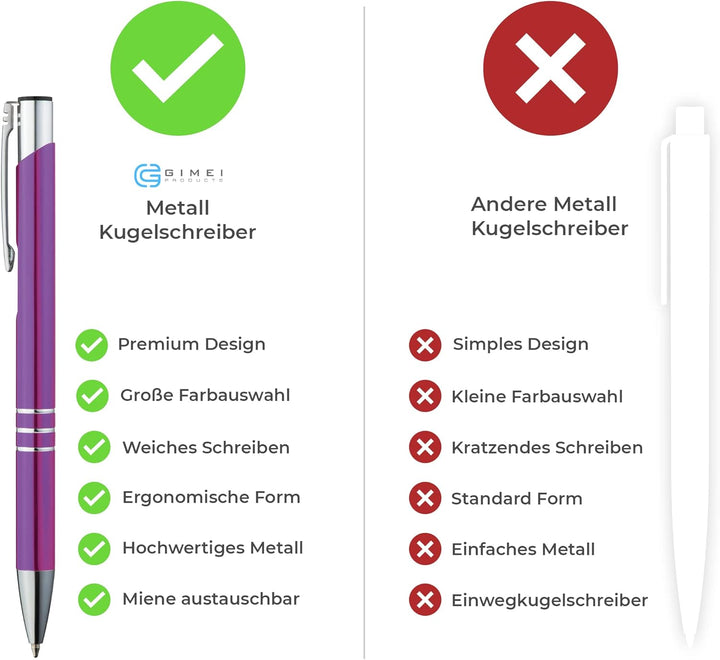 Metall Kugelschreiber 20 Stück | Premium Hochwertiger Kulli-Schreiber Set | Blauschreibend Lila als